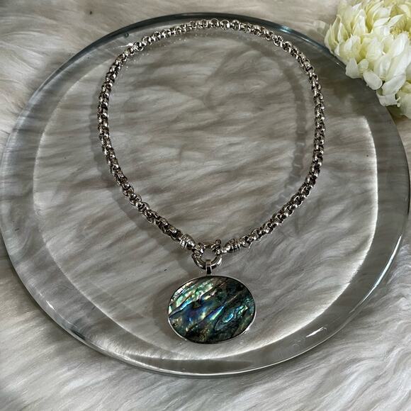 NEW Sterling Silver Large Abalone Shell Pendant Tahitian Peacock Pearl Necklace - Picture 12 of 16